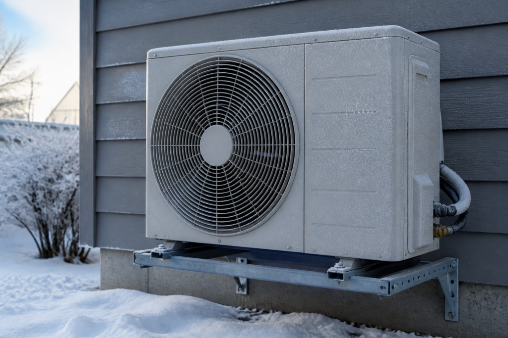 Unité extérieure de pompe à chaleur Daikin en hiver qui tourne mais ne chauffe pas la maison